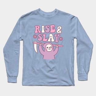 Cute Grim Reaper Rise And Slay Funny Retro Long Sleeve T-Shirt